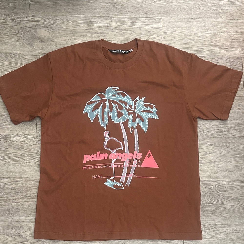 Palm Angels Brown Short-Sleeve Tee with Pastel Graphic